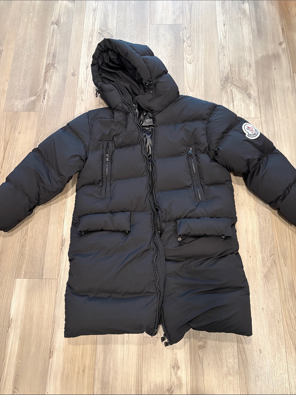 Moncler Black Hooded Long Puffer Coat